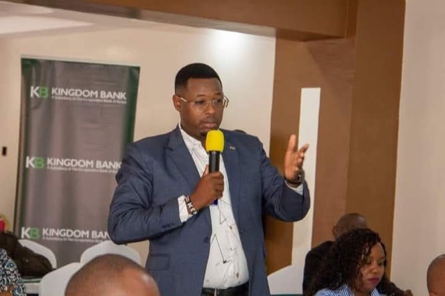 Kahara speaking at an economic forum